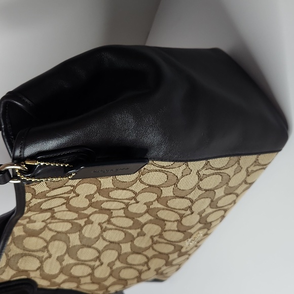 Coach Dark Brown Leather and Monogram Canvas Satchel with Crossbody Strap - Picture 2 of 6